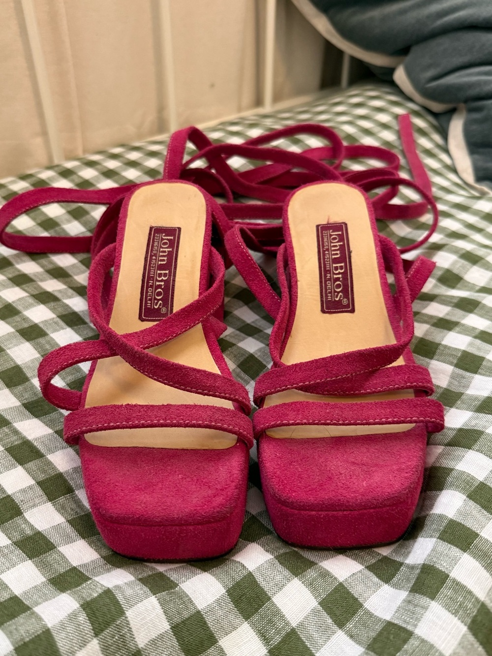 Pink Suede Lace-Up Platform Sandals